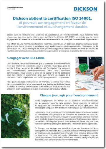 Communiqué ISO 14001